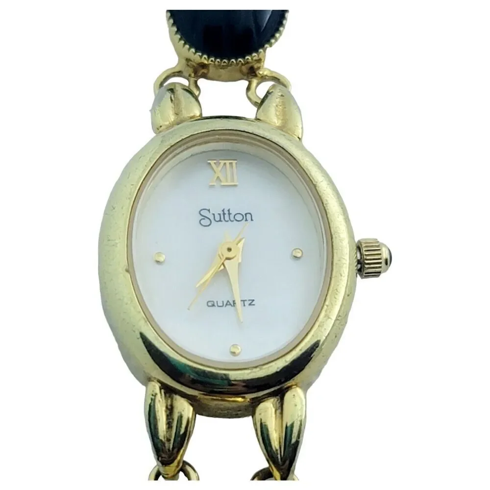 Vintage Egyptian Revival Wrist Watch Carved Gemstone Scarabs By Sutton WORKS